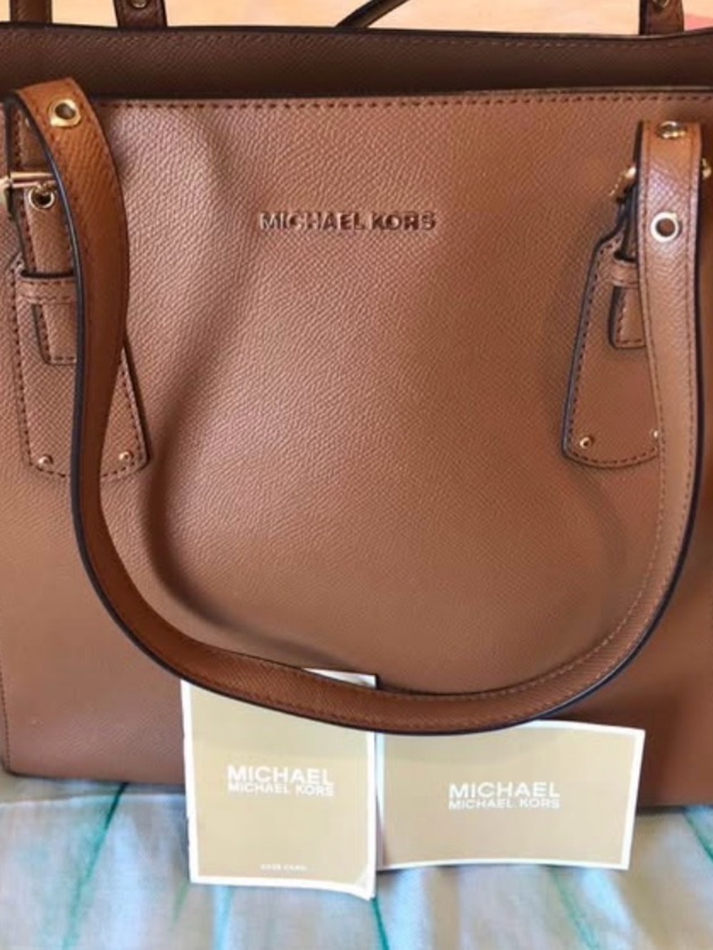 Michael Kors Tan Pebbled Leather Tote with Gold Hardware